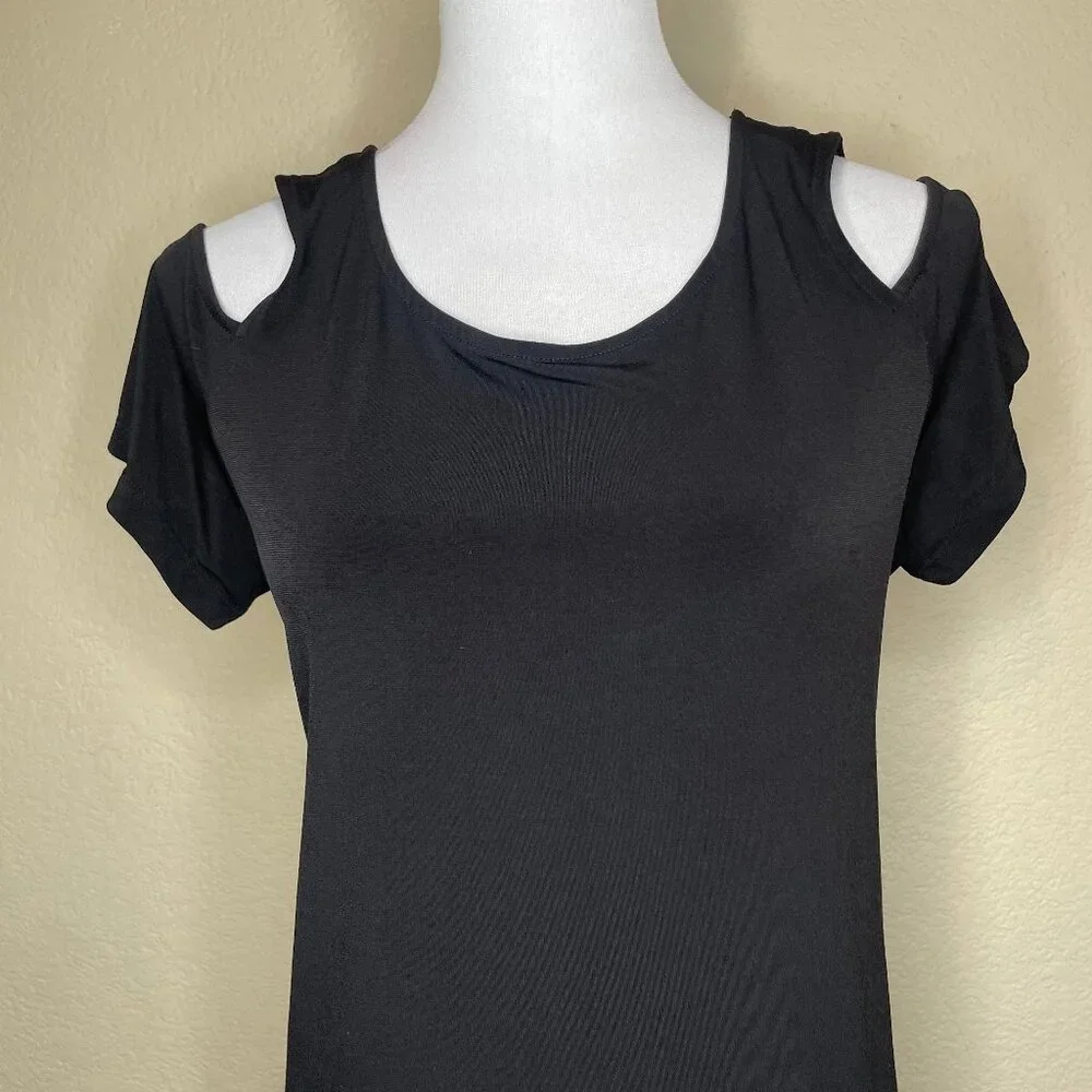 MICHAEL KORS Goth Grunge Cold Shoulder Black Mini Dress Size L